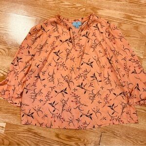 Nordstroms CeCe Coral Color Print 3/4 Sleeve Blouse Size 2X Like New Condition